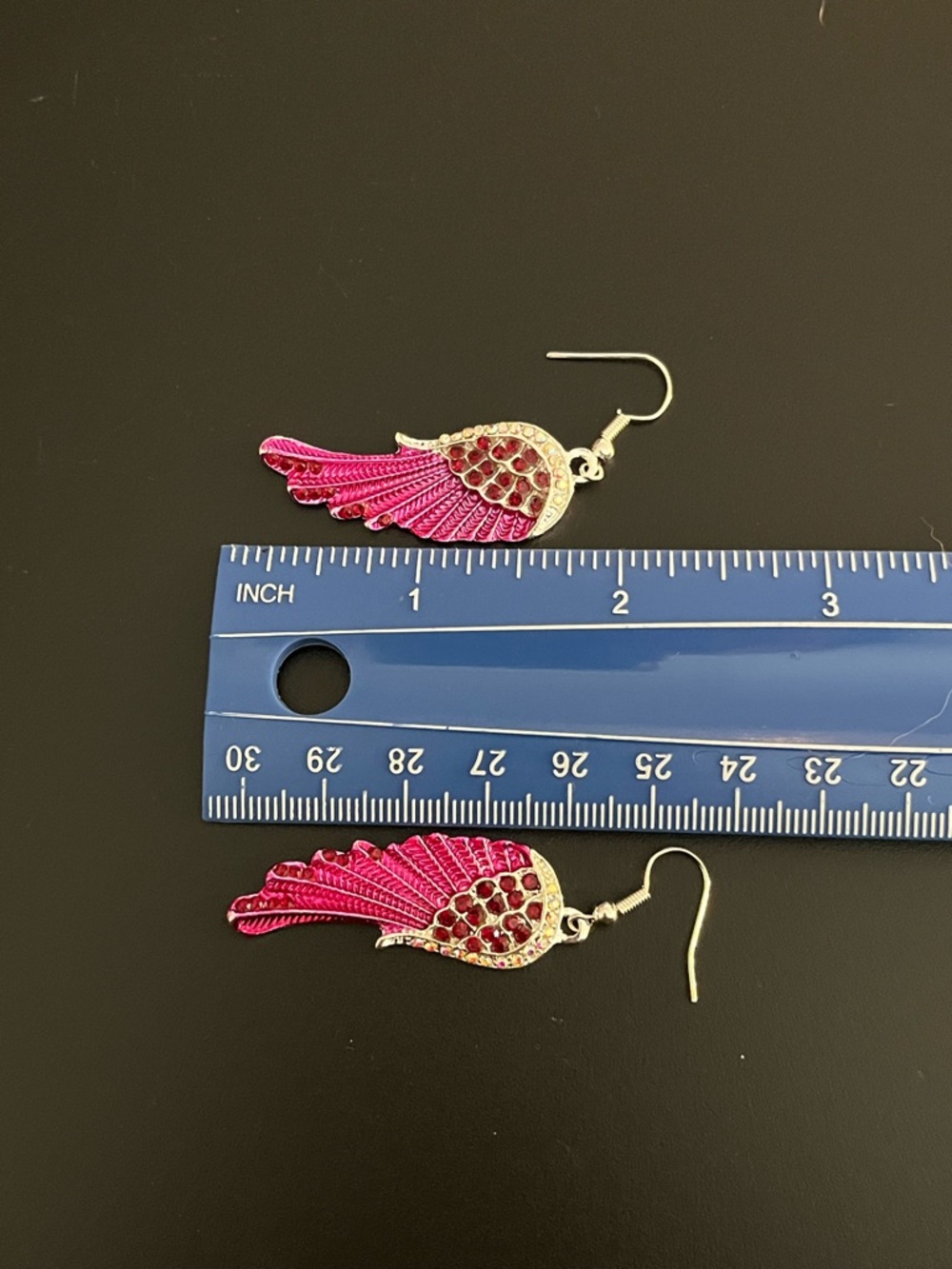 Dark Pink, Red and Silver Angel Wing Drop Earrings   NWT. - Picture 8 of 9